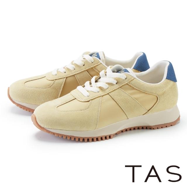 【TAS】復古異材質拼接綁帶休閒鞋(黃色)