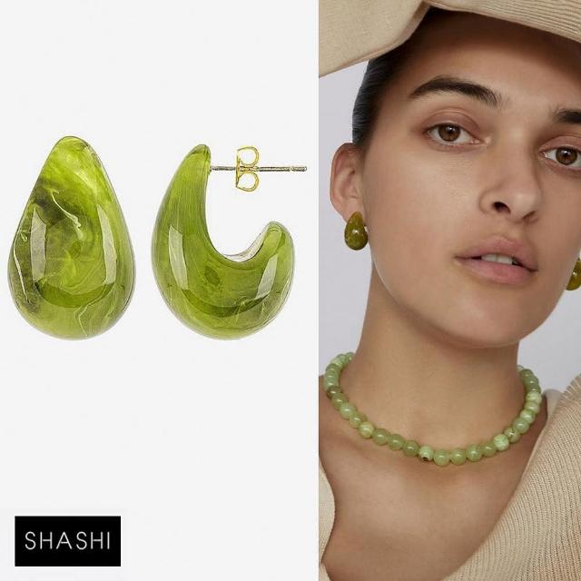 【SHASHI】紐約品牌 Odyssey Green 奧德賽耳環 光芒水滴綠色耳環 琥珀紋(水滴綠色耳環)