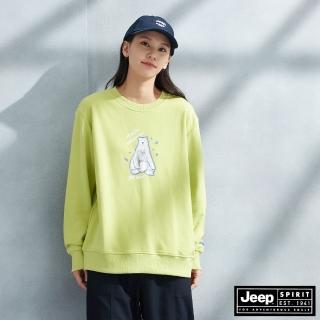 【JEEP】女裝 俏皮北極熊圖騰設計大學T(果綠)
