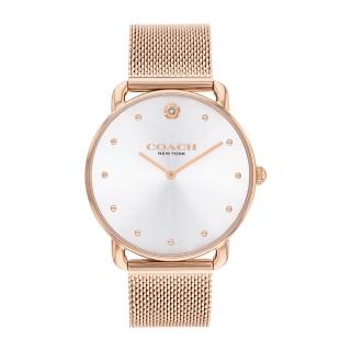 【COACH】Elliot 玫瑰金色款 山茶花簡約腕錶 玫瑰金刻度 米蘭錶帶 36mm 女錶(14504209)