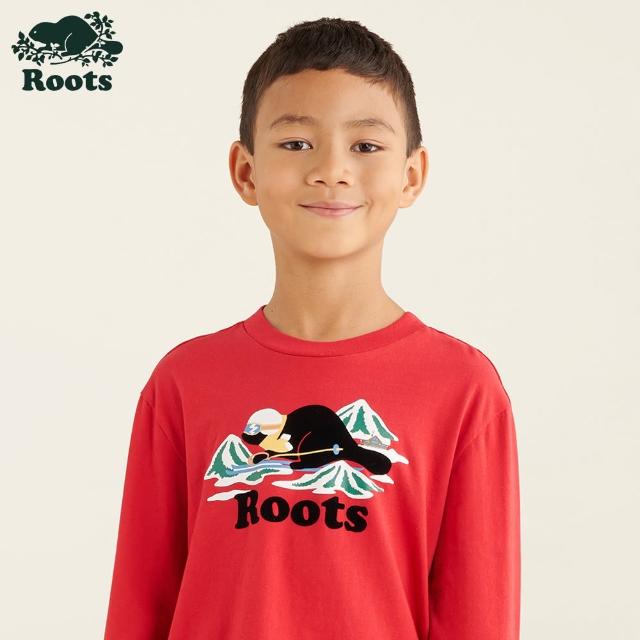 【Roots】Roots 大童-冬日海狸系列 佳節海狸長袖T恤(紅色)