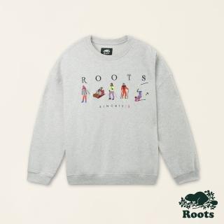 【Roots】Roots女裝- 戶外探險家系列 滑雪刷毛圓領上衣(白麻灰)