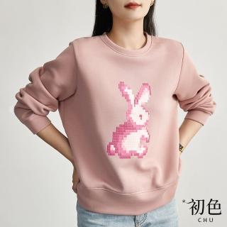 【初色】圓領立體兔子T恤大學T長袖上衣女上衣-共3色-31936(M-2XL可選)