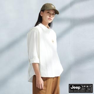 【JEEP】女裝 活片剪接長袖襯衫(白)