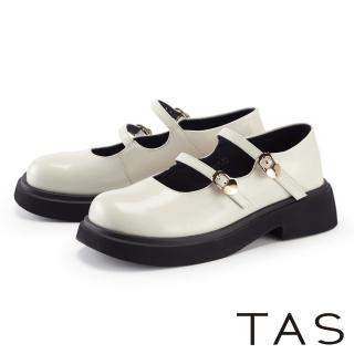 【TAS】雙帶心型釦漆皮瑪麗珍鞋(米白)