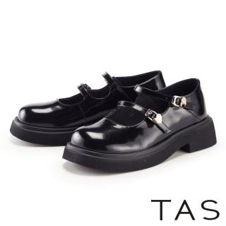 【TAS】雙帶心型釦漆皮瑪麗珍鞋(黑色)
