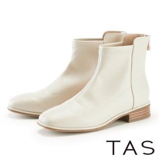 【TAS】柔軟皮質百搭顯瘦低跟短靴(白色)