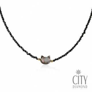 【City Diamond 引雅】天然淡水黑珍珠貓咪造型母貝尖晶石項鍊