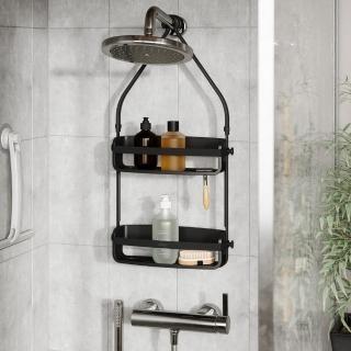 【UMBRA】Flex吊掛式浴室雙層瀝水置物架 墨黑(浴室收納架 瓶罐置物架)