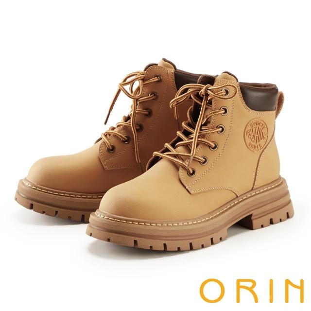 【ORIN】個性牛貼皮綁帶馬汀靴(黃色)