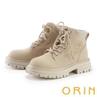 【ORIN】個性牛貼皮綁帶馬汀靴(米色)