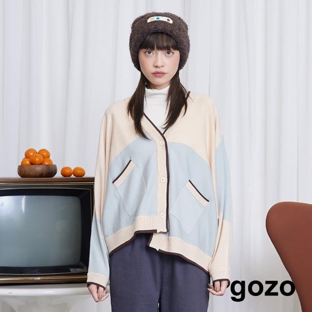 【gozo】MOMO獨家款★限量開賣 老天鵝拼色蝙蝠袖毛衣外套(兩色)