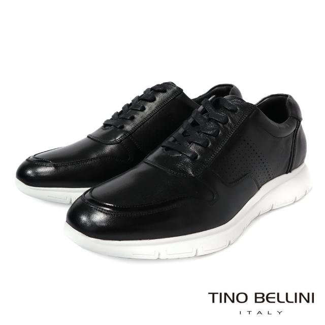 【TINO BELLINI 貝里尼】潮流時尚真皮綁帶男士休閒鞋HM4O020(黑色)