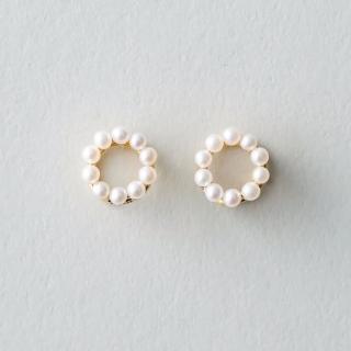 【ete】珍珠甜甜圈迴紋針夾式耳環(金色)