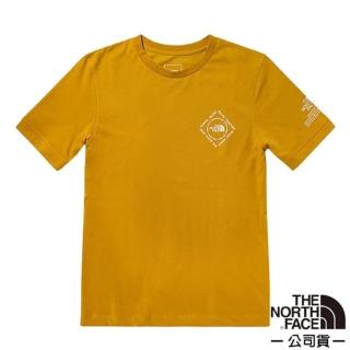 【The North Face】男 背部戶外圖騰印花圓領短袖T恤_亞洲版型(5B34-H9D 黃色 V)