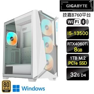 【技嘉平台】i5十四核GeForce RTX 4060Ti Win11{眾所皆知W}電競機(I5-13500/B760/32G/1TB)