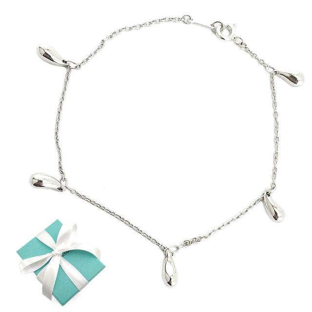 【Tiffany&Co. 蒂芙尼】925純銀-五個淚滴造型吊飾手鍊(展示品)