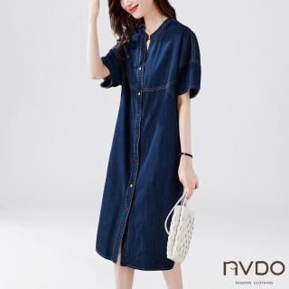 【NVDO】春季預購 深藍主義開襟牛仔寬鬆連身裙(M-XL/牛仔裙/F075)