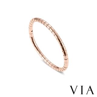 【VIA】白鋼手環 方型手環/經典時尚光面方型竹節造型白鋼手環 手鐲(玫瑰金)