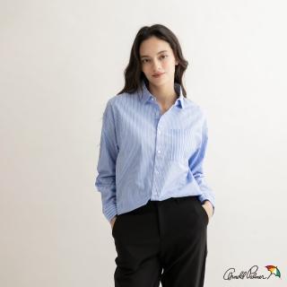 【Arnold Palmer 雨傘】女裝-設計感條紋拼接襯衫(藍色)