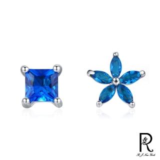 【RJ New York】不對稱藍色方形花卉閃耀鋯石耳環(藍色)