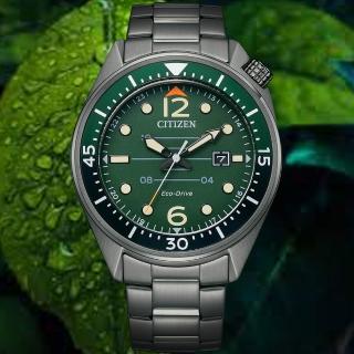 【CITIZEN 星辰】聖誕節推薦款 Eco-Drive光動能大三針腕錶 禮物 手錶(綠44mm AW1717-81X)