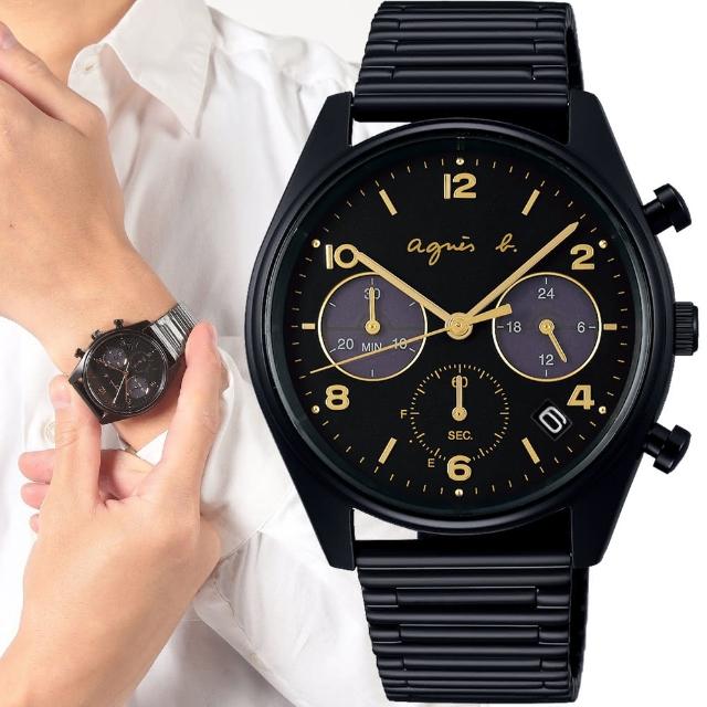 【agnes b.】經典法式簡約太陽能計時腕錶(VR42-KBKBSD/BZ5013X1)