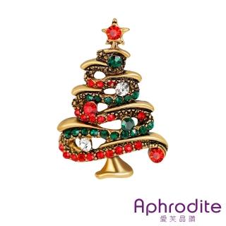 【Aphrodite 愛芙晶鑽】星星胸針 聖誕樹胸針/閃耀美鑽星星復古聖誕樹造型胸針(2色任選)