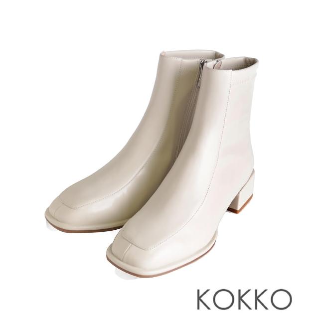 【KOKKO 集團】超顯瘦時髦方頭貼腿粗跟短靴(白色)