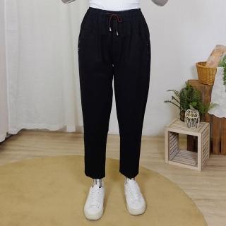 【Hana Mokuba】花木馬日系女裝綁帶鬆緊腰排扣裝飾磨毛休閒長褲(長褲)