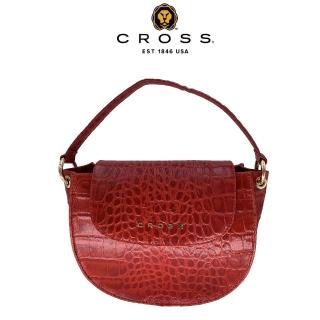 【CROSS】台灣總經銷 限量1折 頂級頭層牛皮鱷魚紋手提包側背包 全新專櫃展示品(紅色)