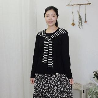 【Hana Mokuba】花木馬日系女裝層次條紋綁帶領片針織上衣(針織衫)