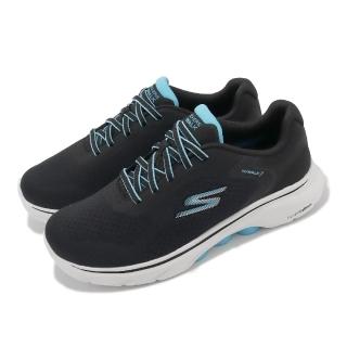 【SKECHERS】休閒鞋 Go Walk 7-Cosmic Waves 寬楦 女鞋 黑 藍 健走 避震 緩衝 運動鞋(125215-WBKTQ)