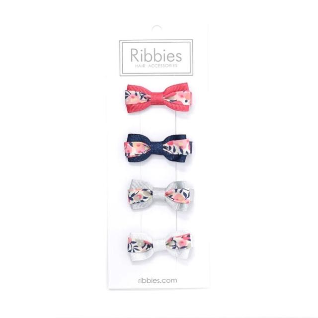 【Ribbies】雙色緞帶蝴蝶結4入組-Hot Pink & Sparkles(蝴蝶結髮夾)