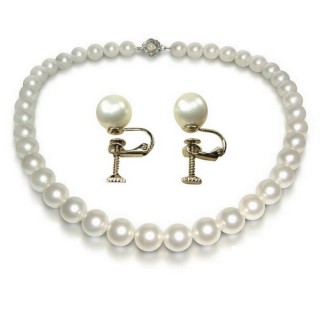 【小樂珠寶】正圓南洋深海貝珍珠二件項鍊耳夾式耳環(白珠10mm加長版46公分18吋套組)