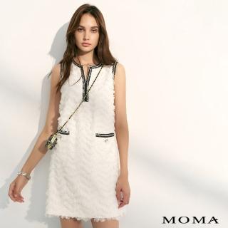 【MOMA】撞色小香流蘇背心洋裝(白色)