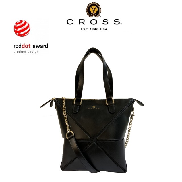 【CROSS】限量1折 紅點大獎頂級小牛皮幾何側背包 全新專櫃展示品(黑色)