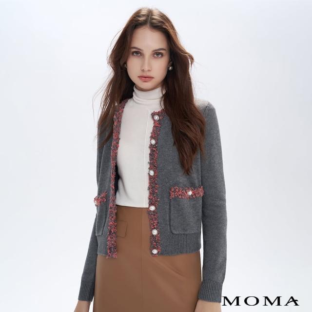 【MOMA】撞色小香風針織外套(灰色)