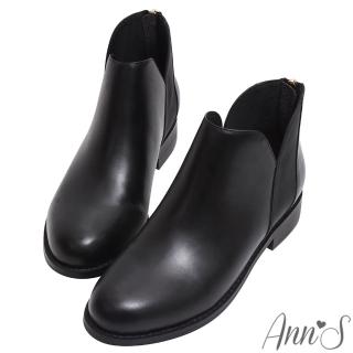 【Ann’S】克里西-素面側邊拼接顯瘦V口平底短靴3cm(黑)