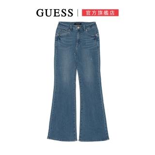 【GUESS】水洗刷色寬鬆喇叭褲(淺藍)