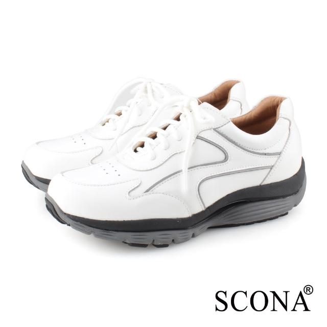 【SCONA 蘇格南】全真皮 輕量樂活舒適健走鞋(白色 7395-2)