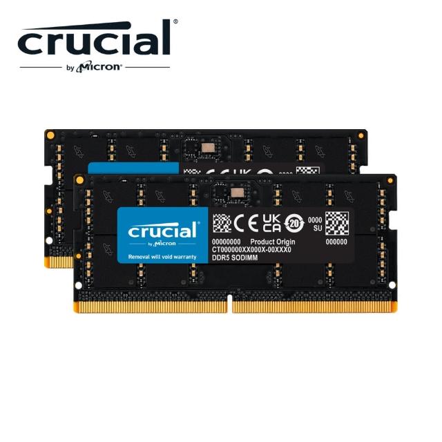 【Crucial 美光】DDR5 5600 64GB(32GB x2筆電記憶體 CT2K32G56C46S5)