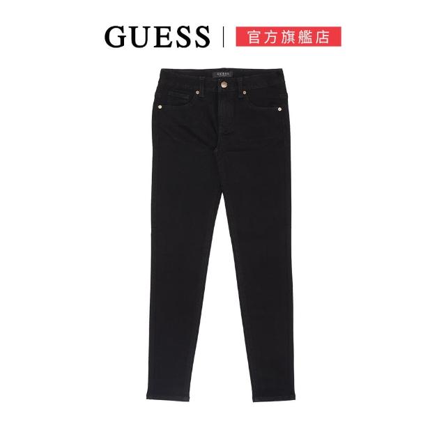 【GUESS】簡約百搭素色個性長褲(黑)