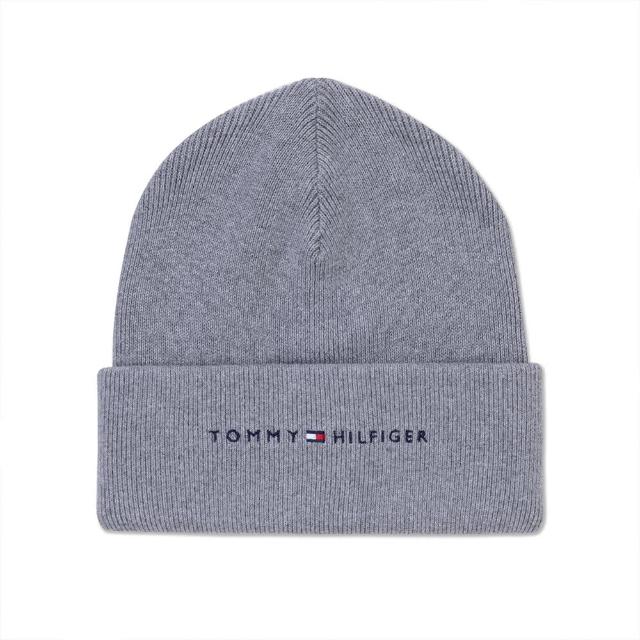 【Tommy Hilfiger】TOMMY 經典刺繡文字Logo純棉毛帽-灰色(平輸品/百搭爆款)