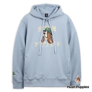 【Hush Puppies】男裝 帽T 精緻刺繡漁夫帽狗寬版帽T(淺灰藍 / 34102102)
