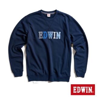 【EDWIN】男裝 CORE再生系列 環保丹寧拼接LOGO休閒厚長袖T恤(丈青色)