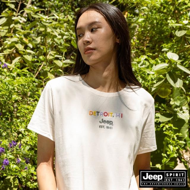 【JEEP】女裝 經典LOGO刺繡短袖T恤(白色)