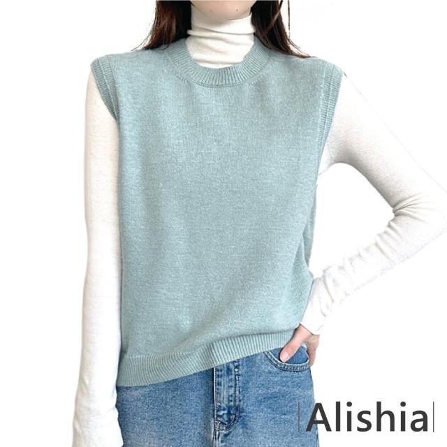 【Alishia】日常系小圓領無袖針織背心 M-XL(現+預  藍 / 米灰 / 棕)