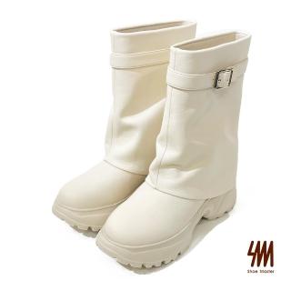 【SM】個性時髦中筒厚底靴(米白色)