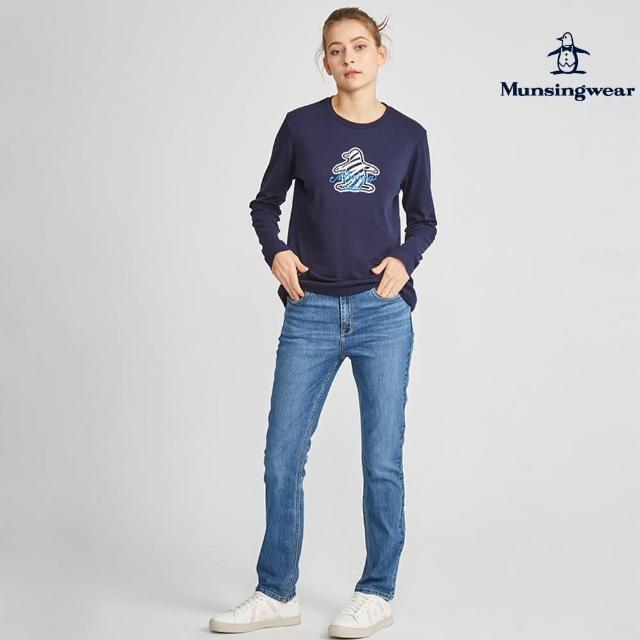 【Munsingwear】企鵝牌 女款寶藍色彈性修身牛仔長褲 MLQL8821